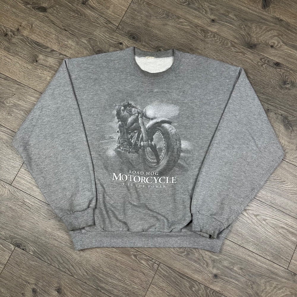 Vintage Road‎ Hog Motorcycle Sweatshirt Adult XL Gray Crewneck Bikee